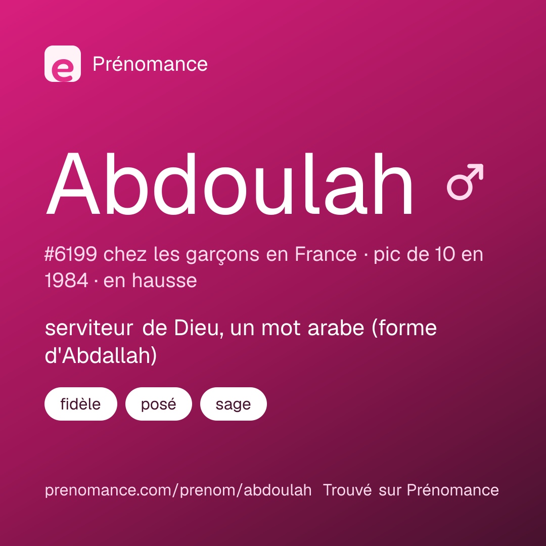 Carte de partage du prénom Abdoulah