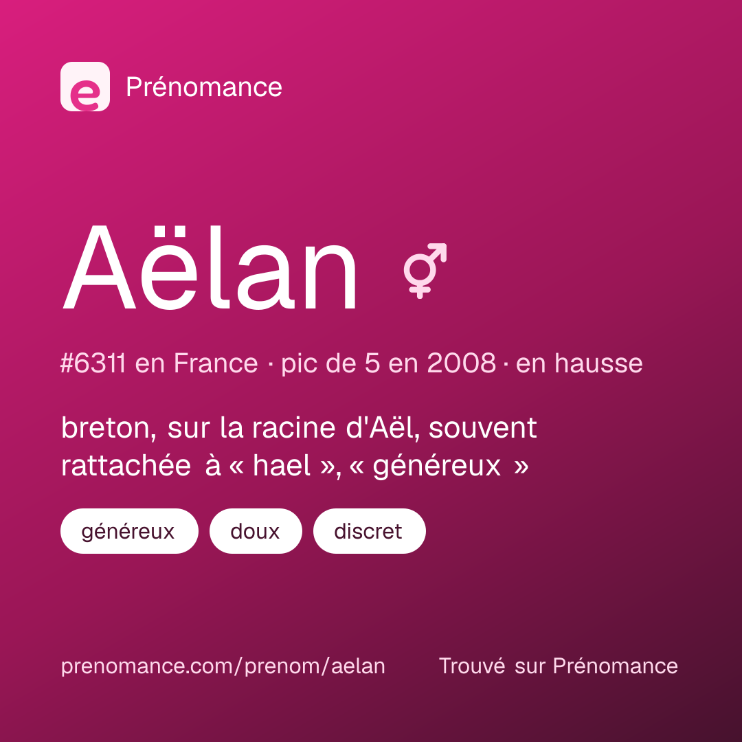 Carte de partage du prénom Aëlan