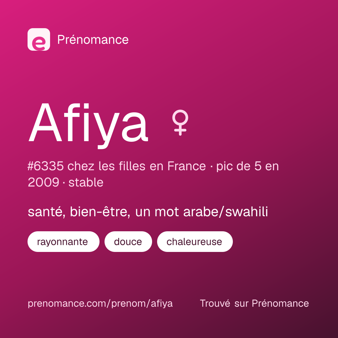 Carte de partage du prénom Afiya