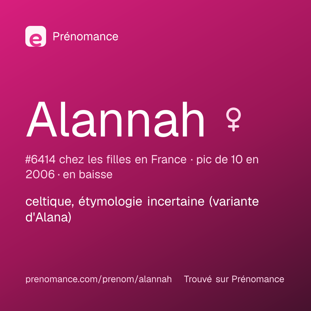 Carte de partage du prénom Alannah