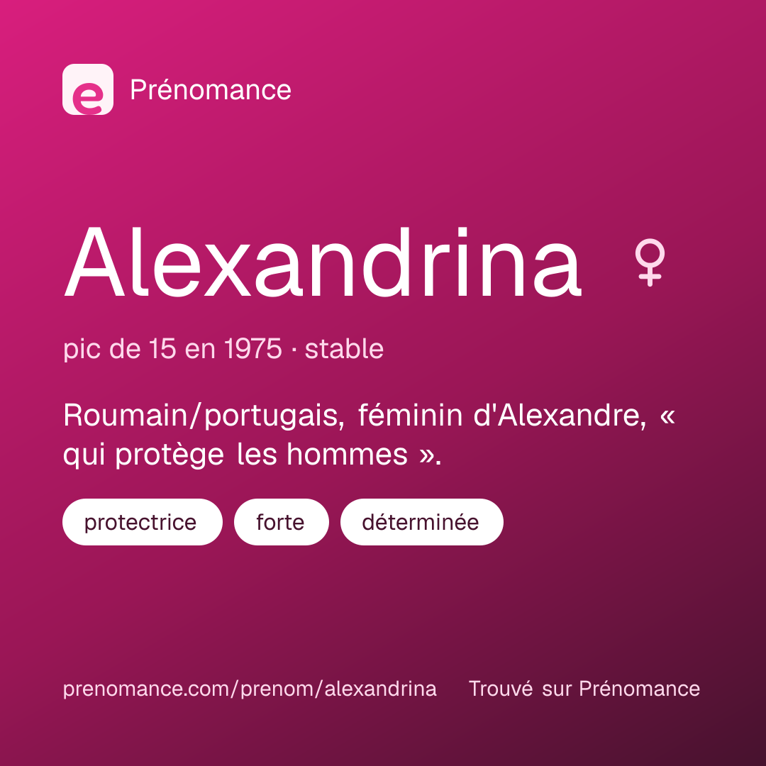 Carte de partage du prénom Alexandrina
