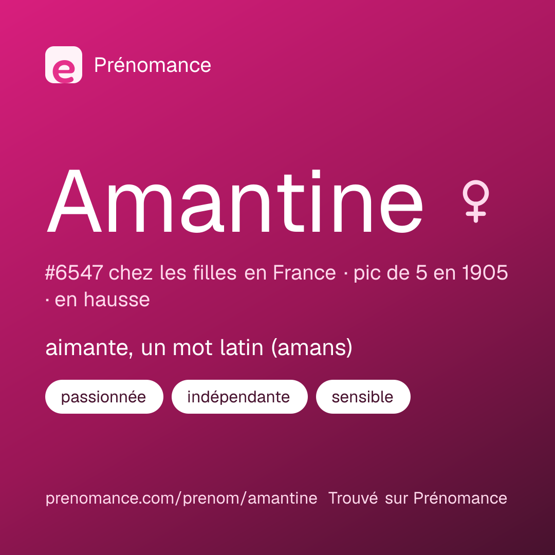 Carte de partage du prénom Amantine