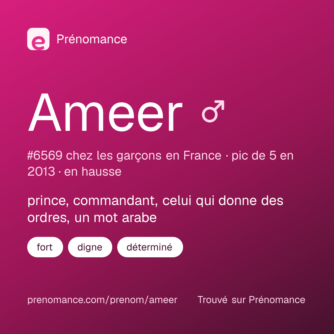 Carte de partage du prénom Ameer