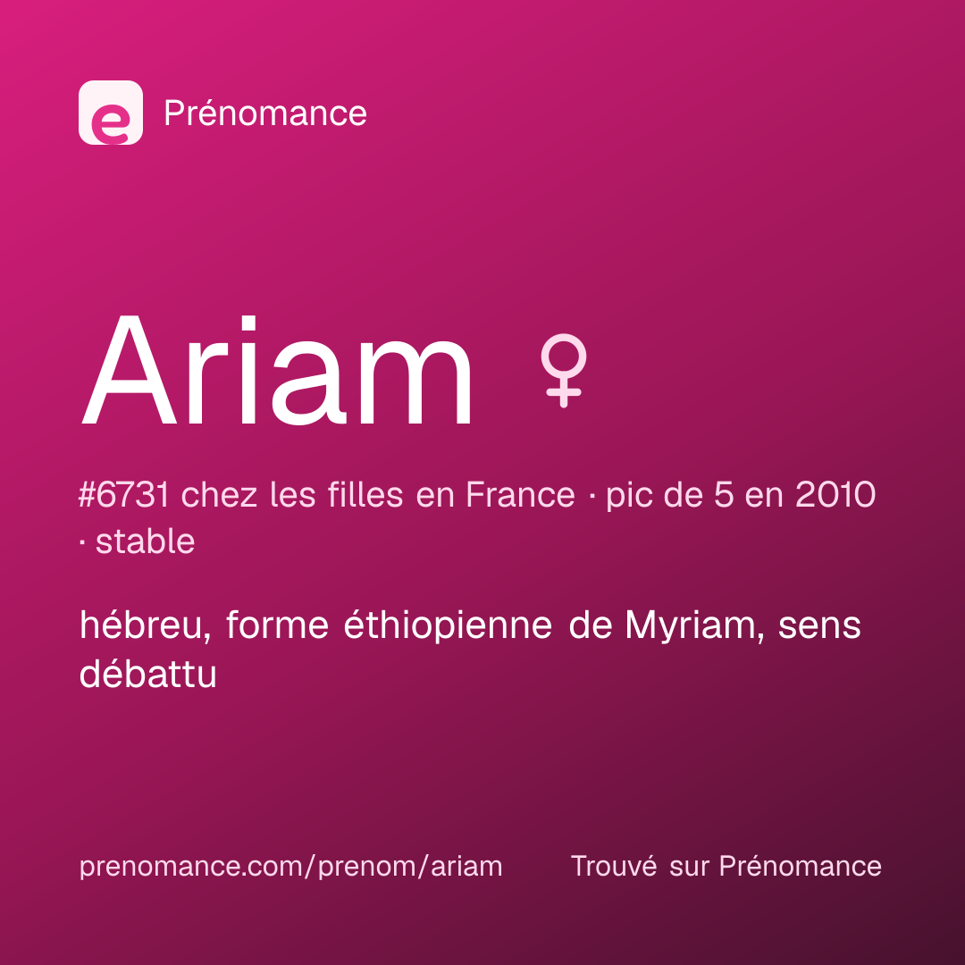Carte de partage du prénom Ariam