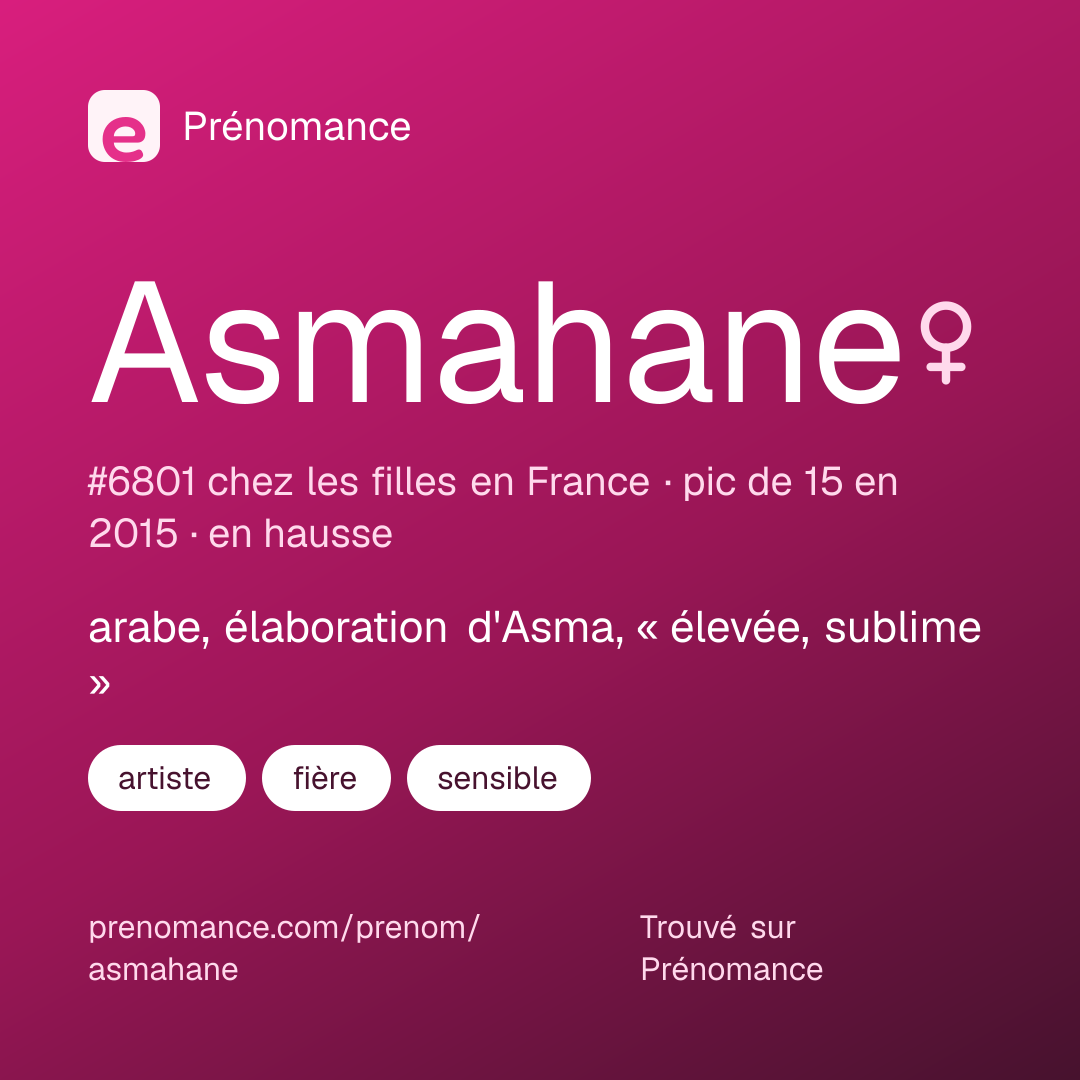 Carte de partage du prénom Asmahane