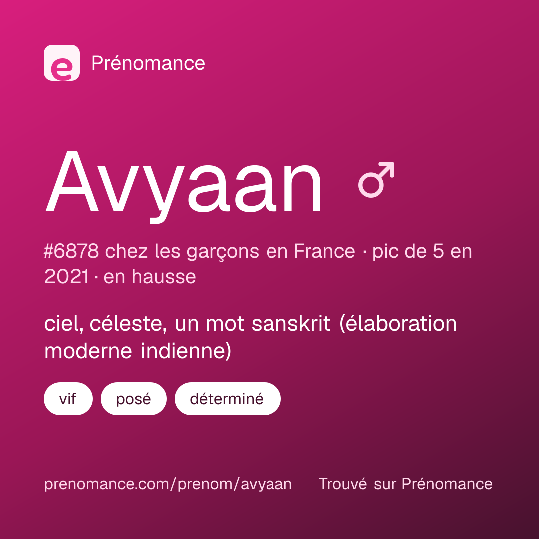Carte de partage du prénom Avyaan