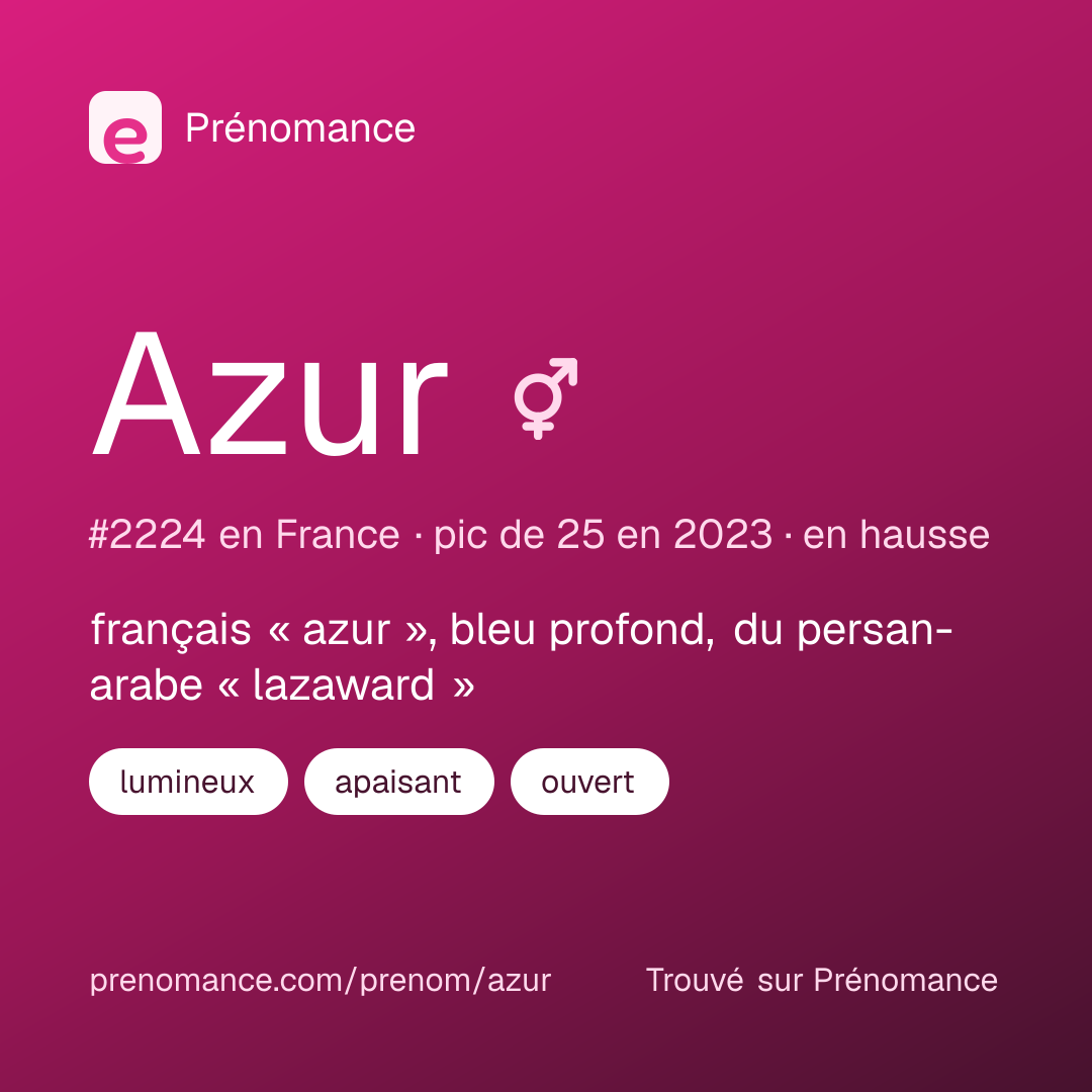 Carte de partage du prénom Azur