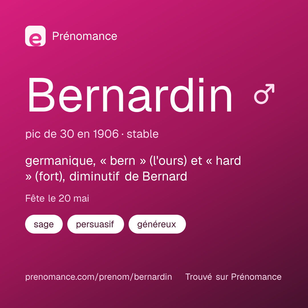 Carte de partage du prénom Bernardin
