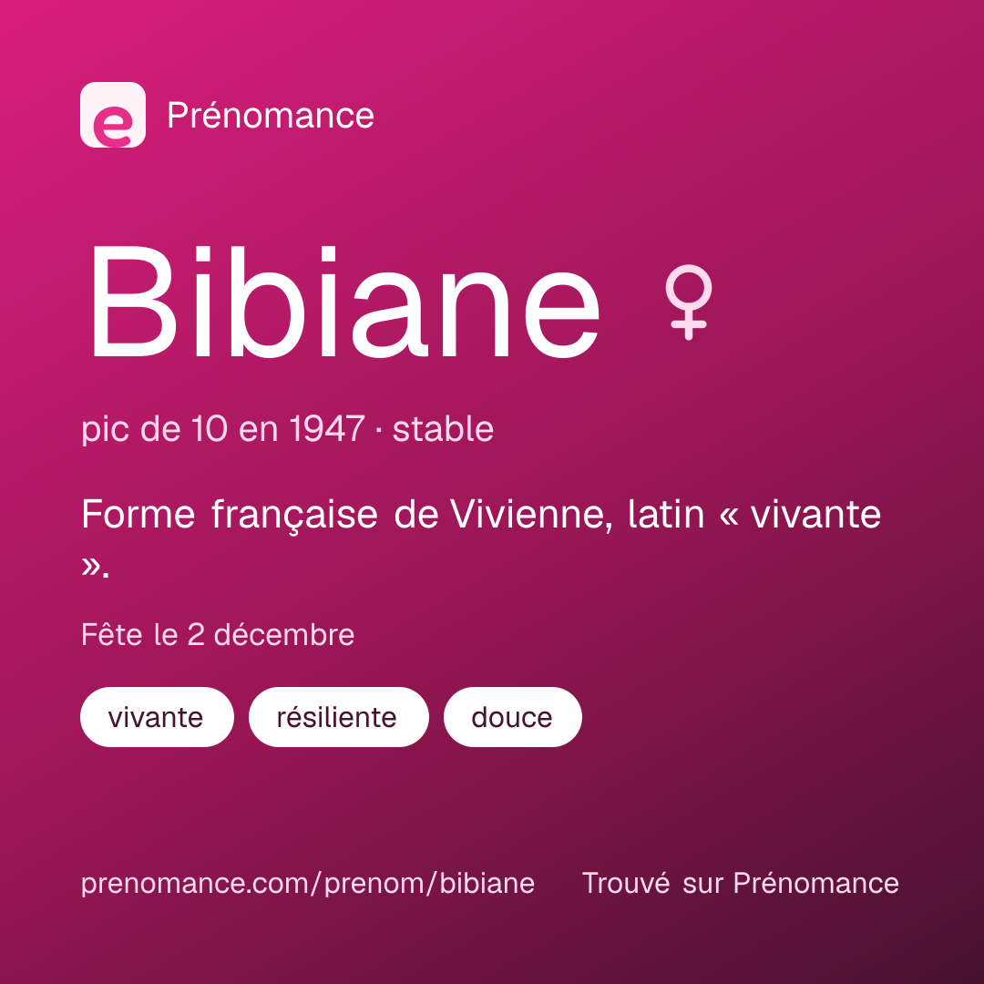 Carte de partage du prénom Bibiane