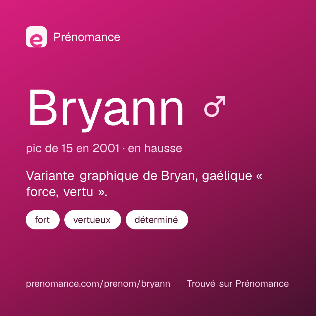 Carte de partage du prénom Bryann
