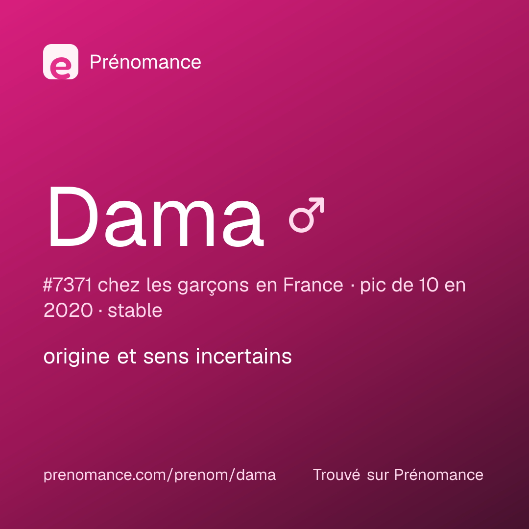 Carte de partage du prénom Dama