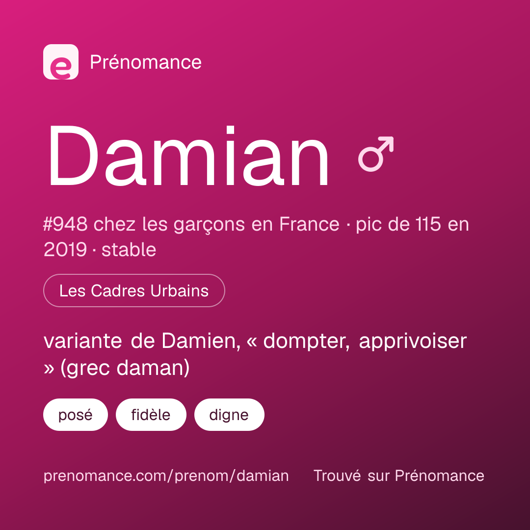 Carte de partage du prénom Damian