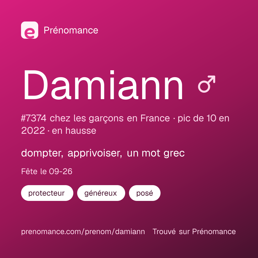 Carte de partage du prénom Damiann