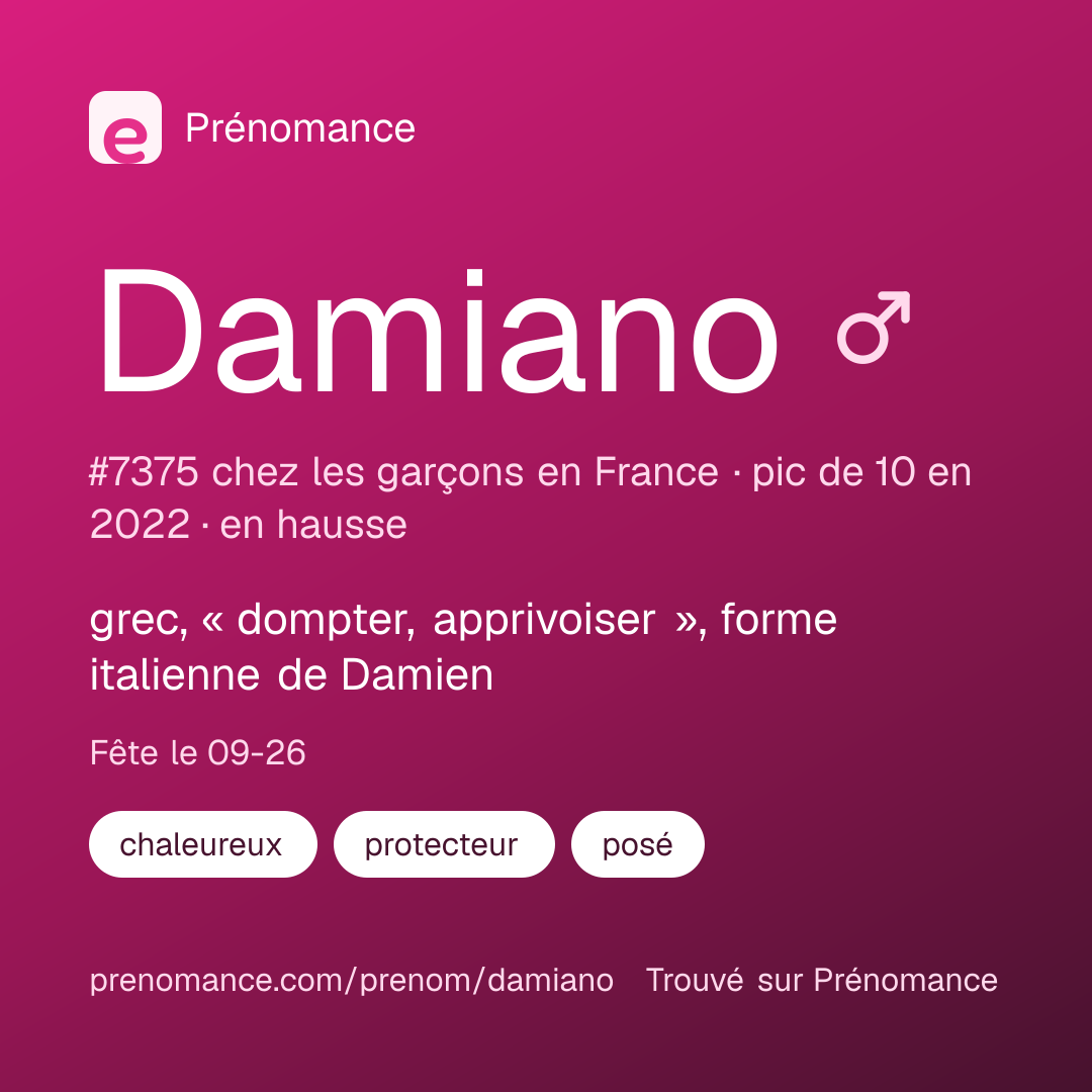 Carte de partage du prénom Damiano