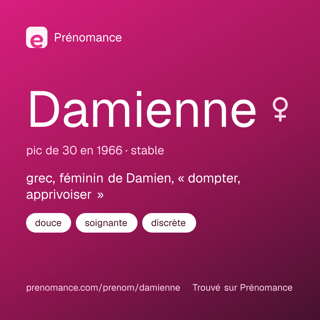 Carte de partage du prénom Damienne