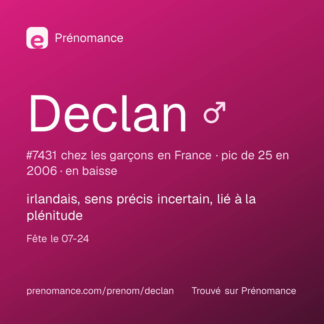 Carte de partage du prénom Declan