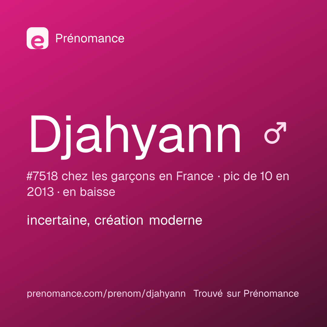 Carte de partage du prénom Djahyann