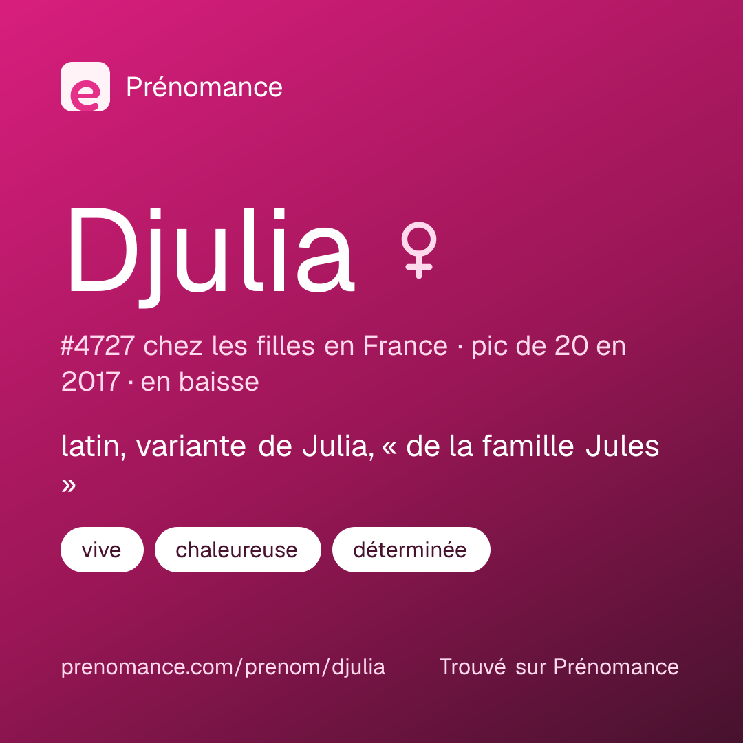 Carte de partage du prénom Djulia