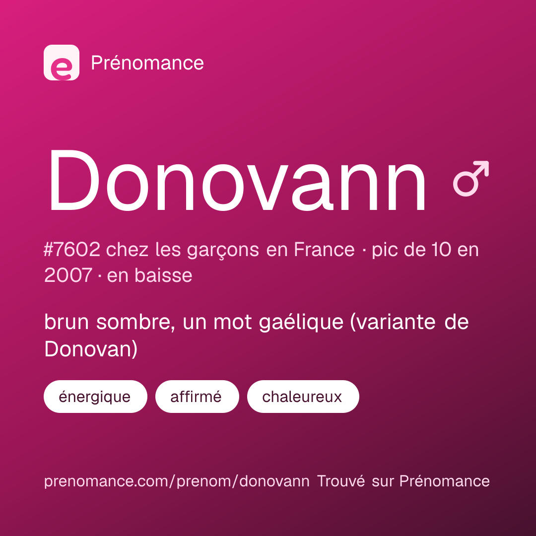 Carte de partage du prénom Donovann