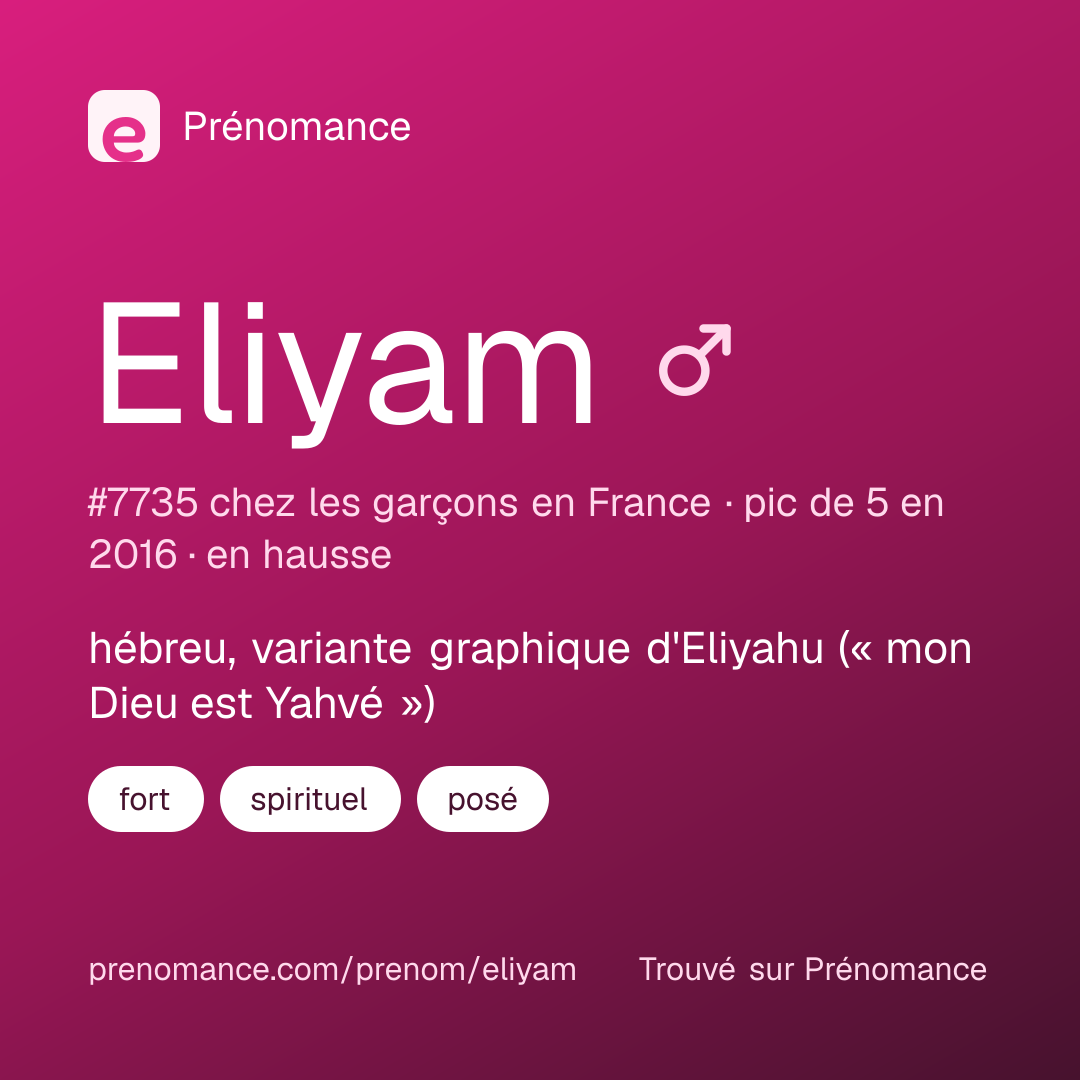 Carte de partage du prénom Eliyam