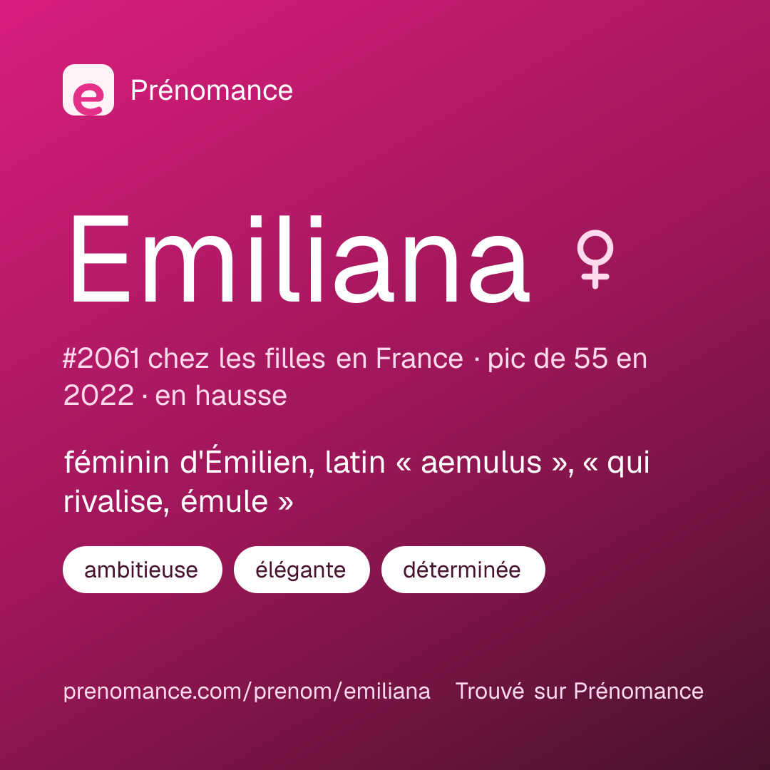 Carte de partage du prénom Emiliana