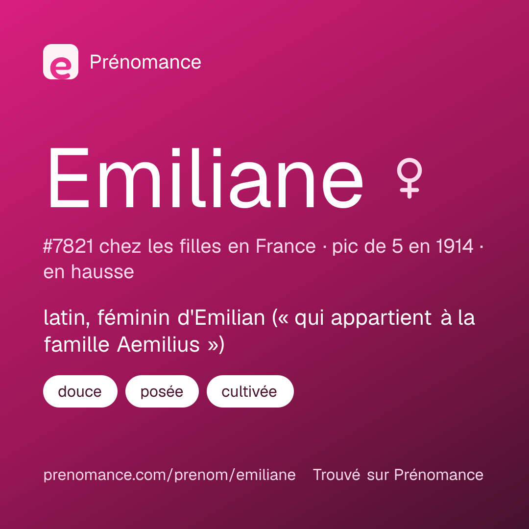 Carte de partage du prénom Emiliane