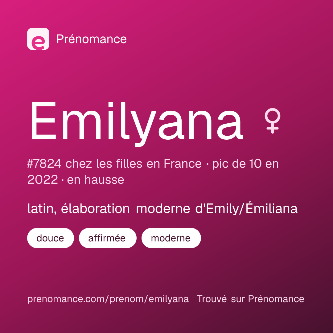 Carte de partage du prénom Emilyana