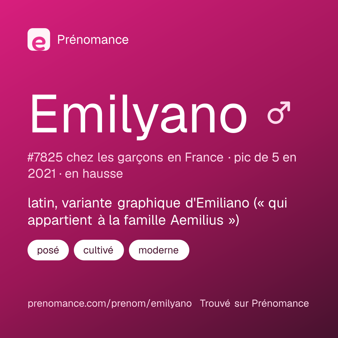 Carte de partage du prénom Emilyano