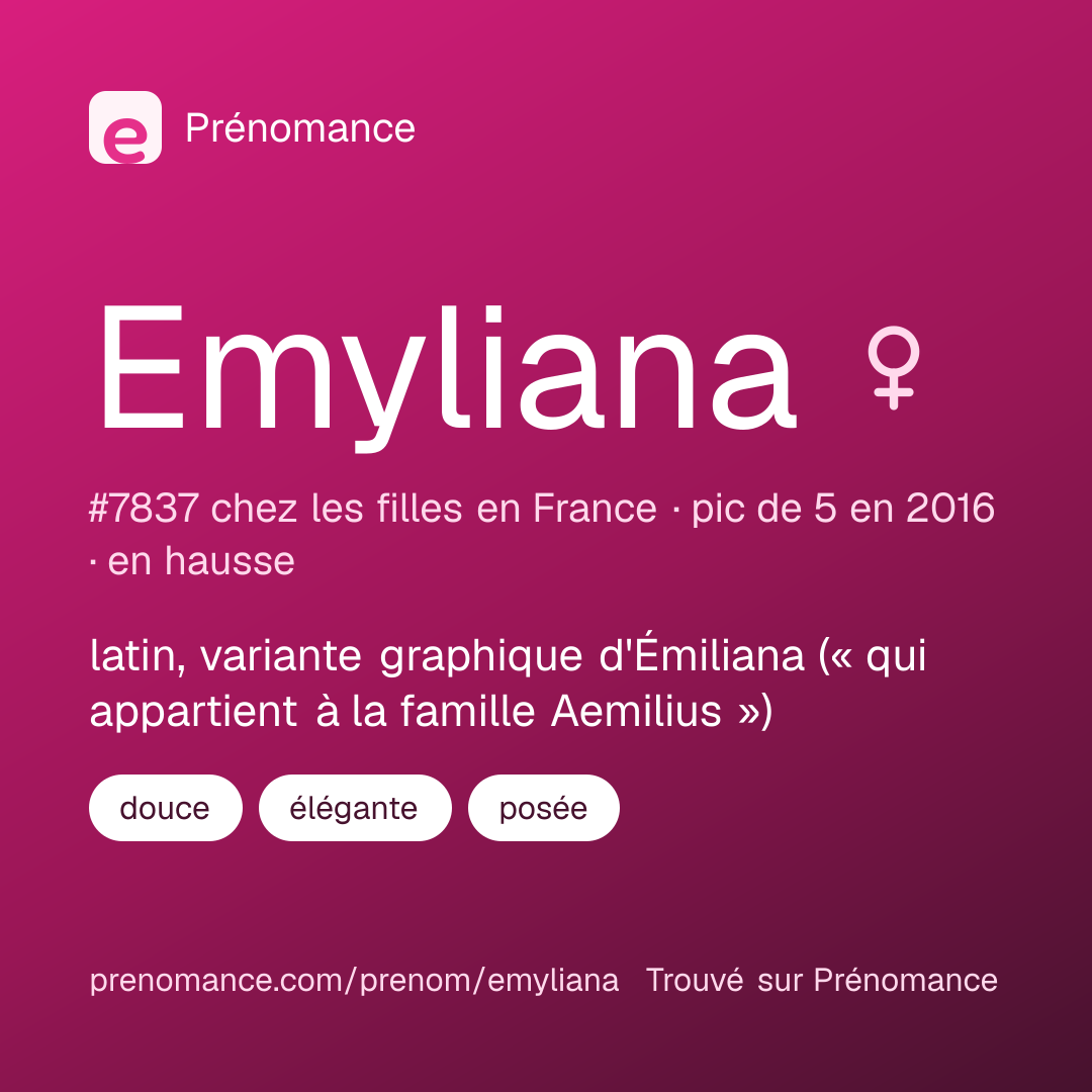 Carte de partage du prénom Emyliana