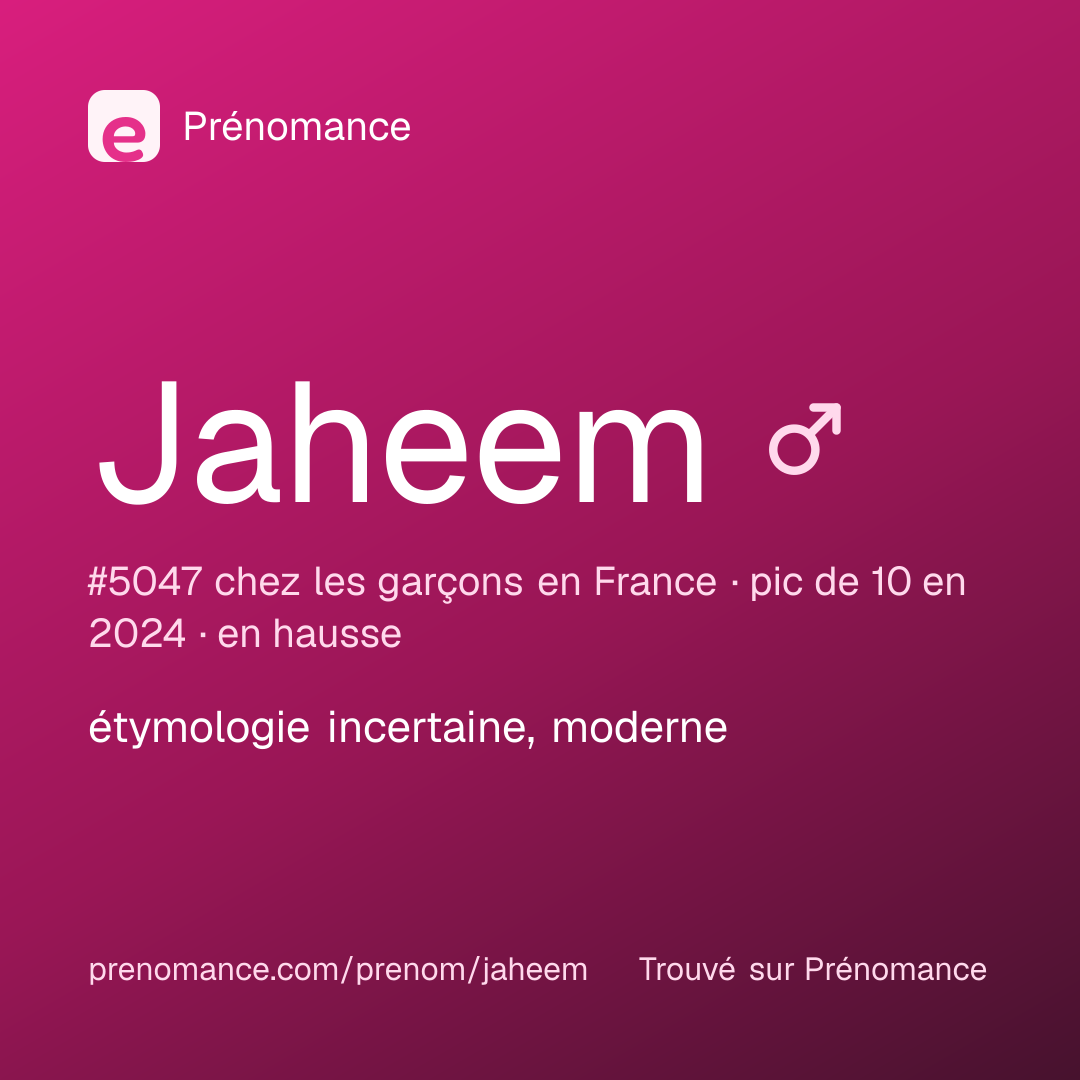 Carte de partage du prénom Jaheem