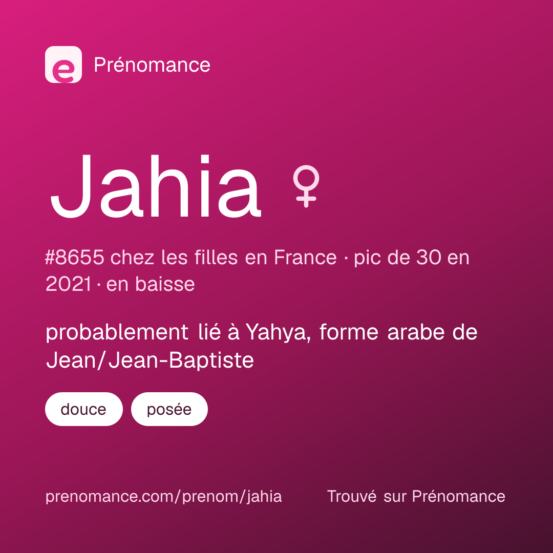 Carte de partage du prénom Jahia