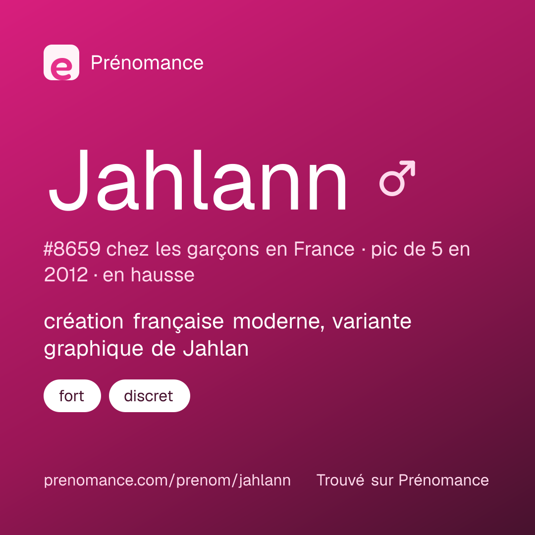 Carte de partage du prénom Jahlann