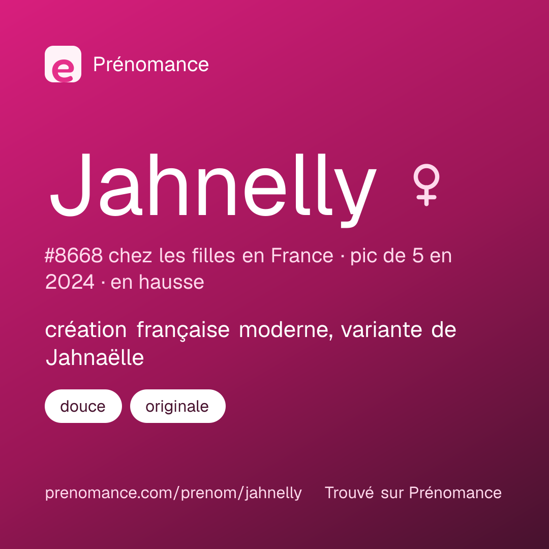Carte de partage du prénom Jahnelly