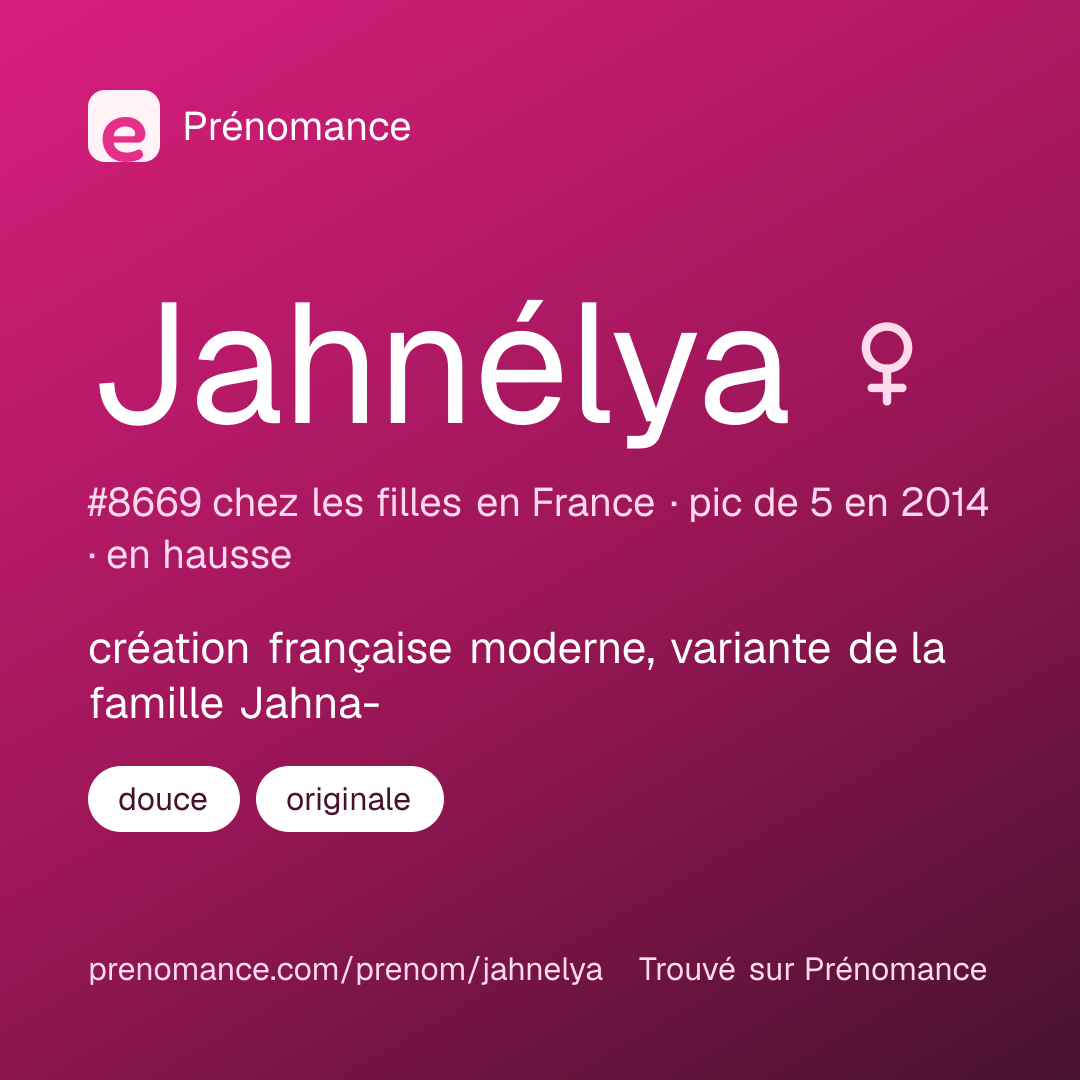 Carte de partage du prénom Jahnélya