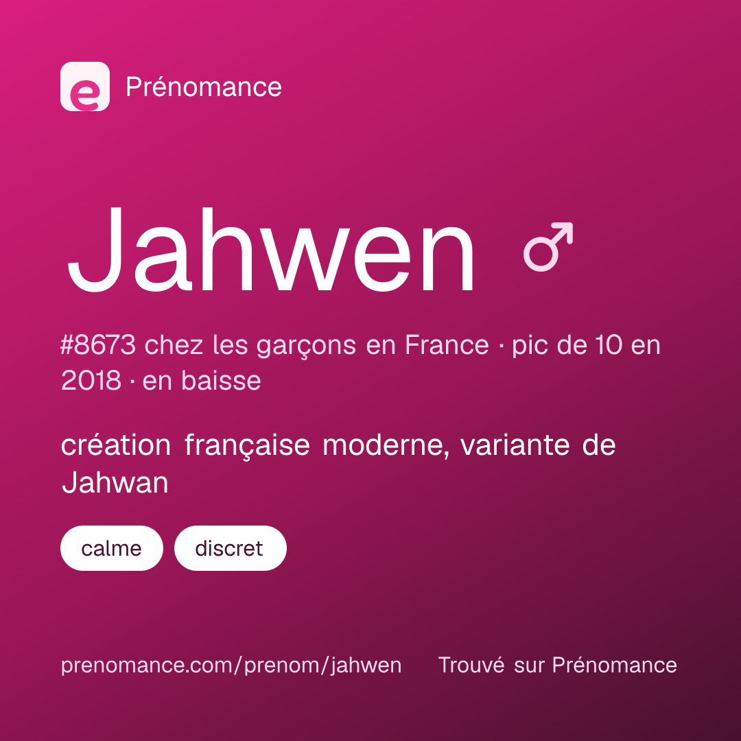 Carte de partage du prénom Jahwen