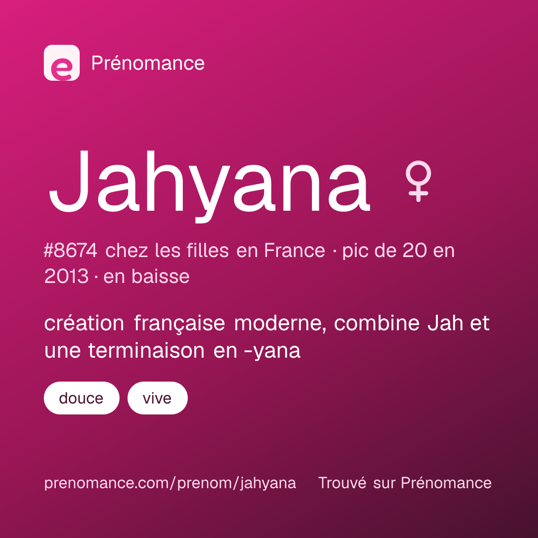 Carte de partage du prénom Jahyana
