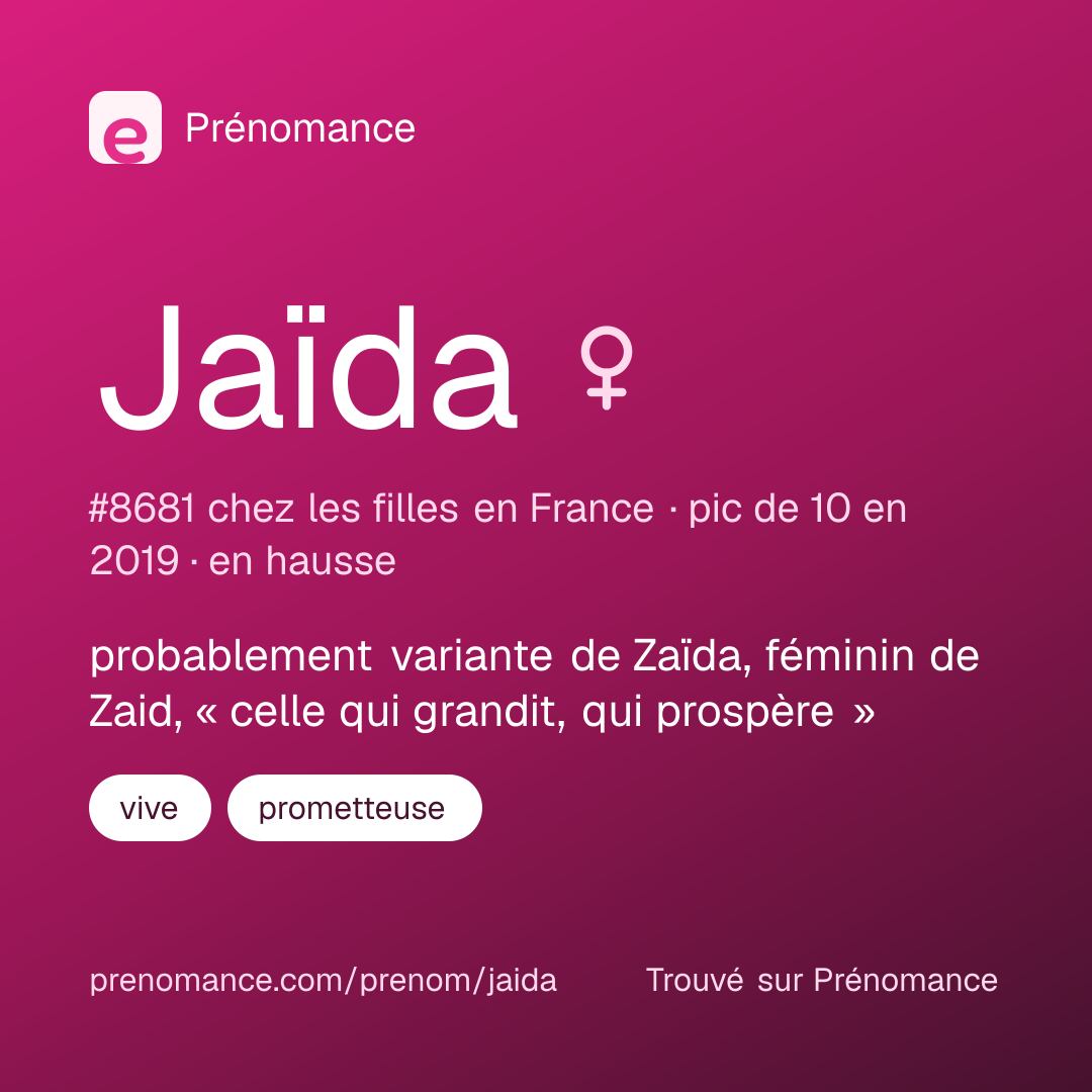 Carte de partage du prénom Jaïda