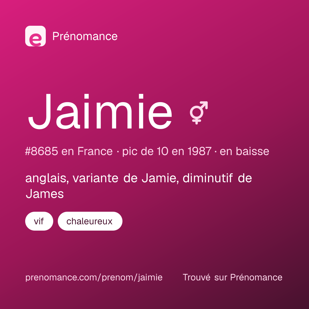 Carte de partage du prénom Jaimie