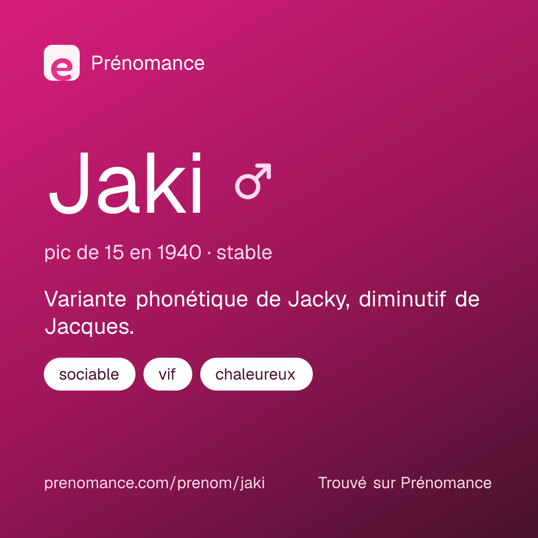 Carte de partage du prénom Jaki