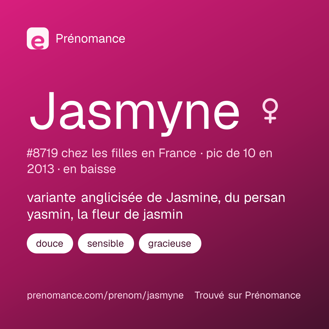 Carte de partage du prénom Jasmyne