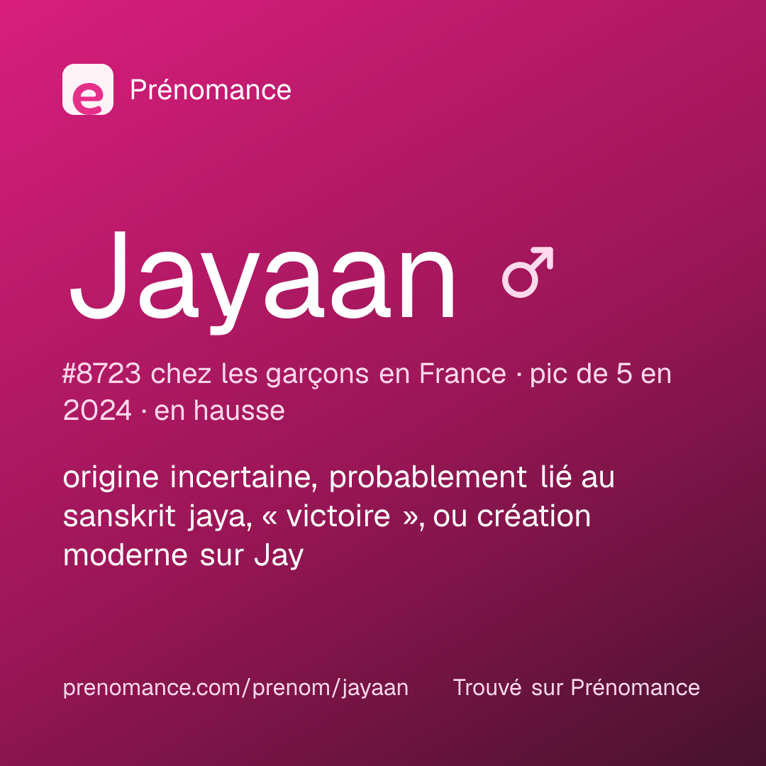 Carte de partage du prénom Jayaan