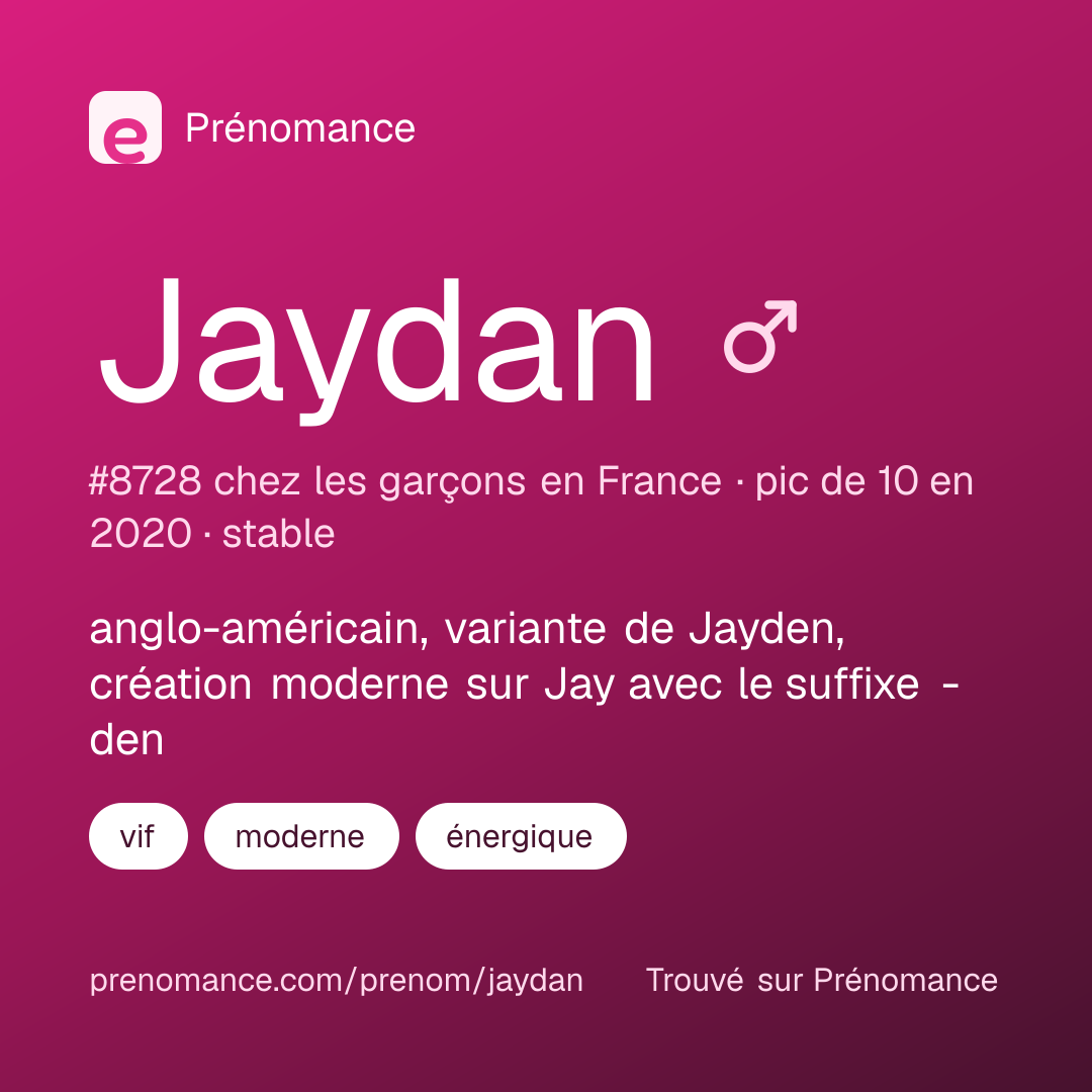 Carte de partage du prénom Jaydan