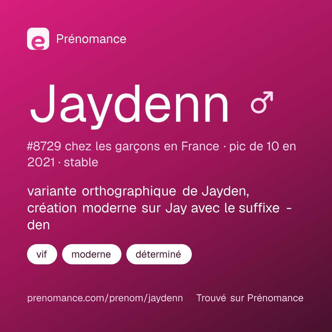 Carte de partage du prénom Jaydenn