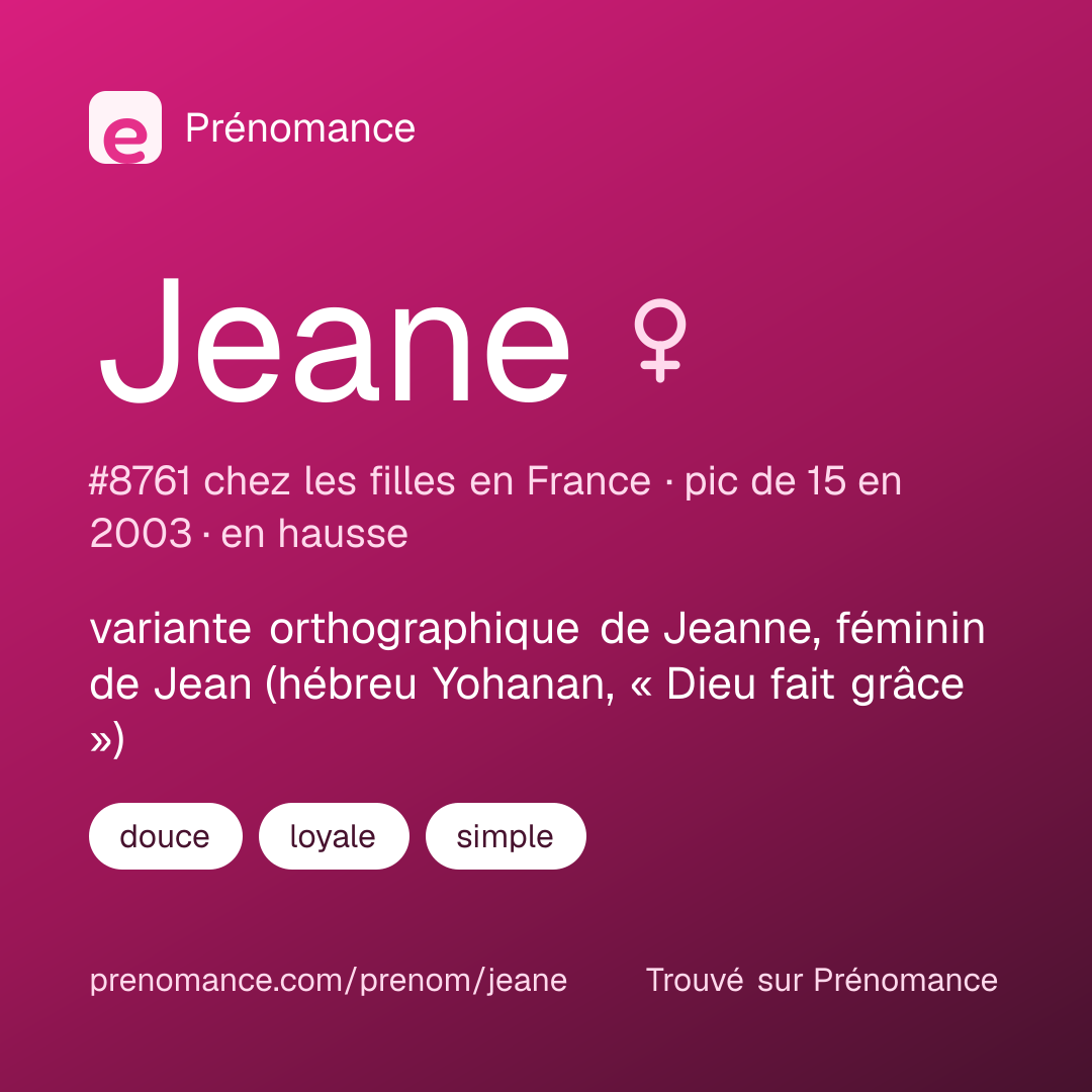Carte de partage du prénom Jeane