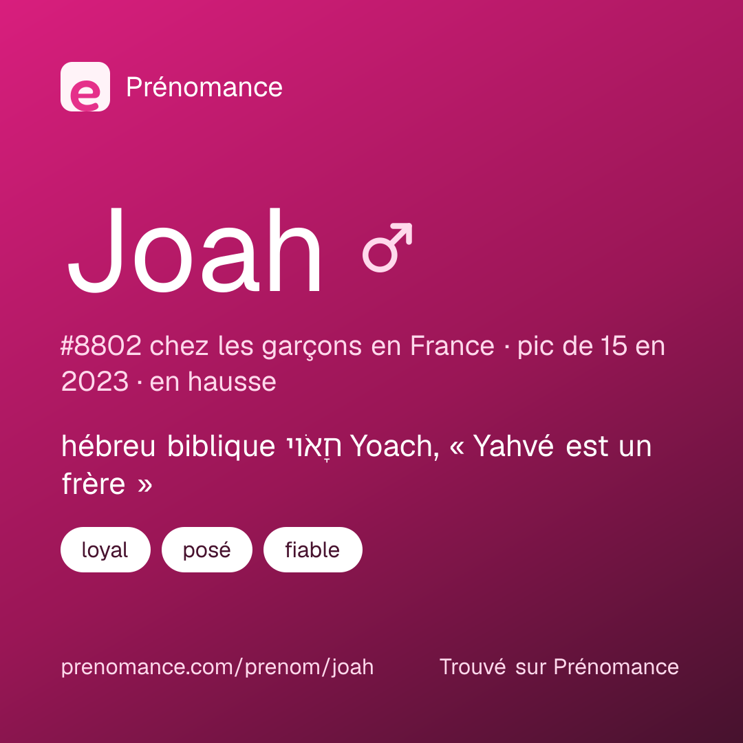 Carte de partage du prénom Joah