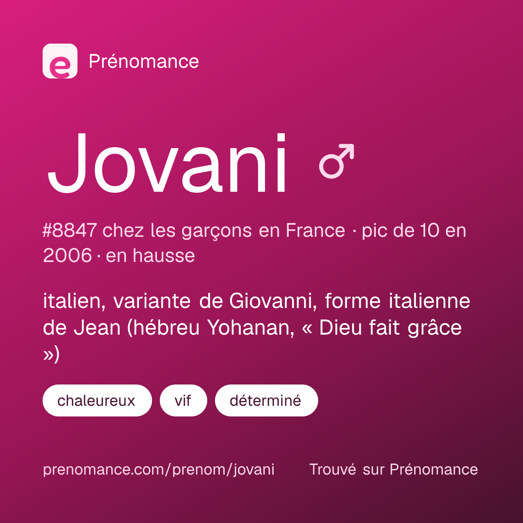 Carte de partage du prénom Jovani