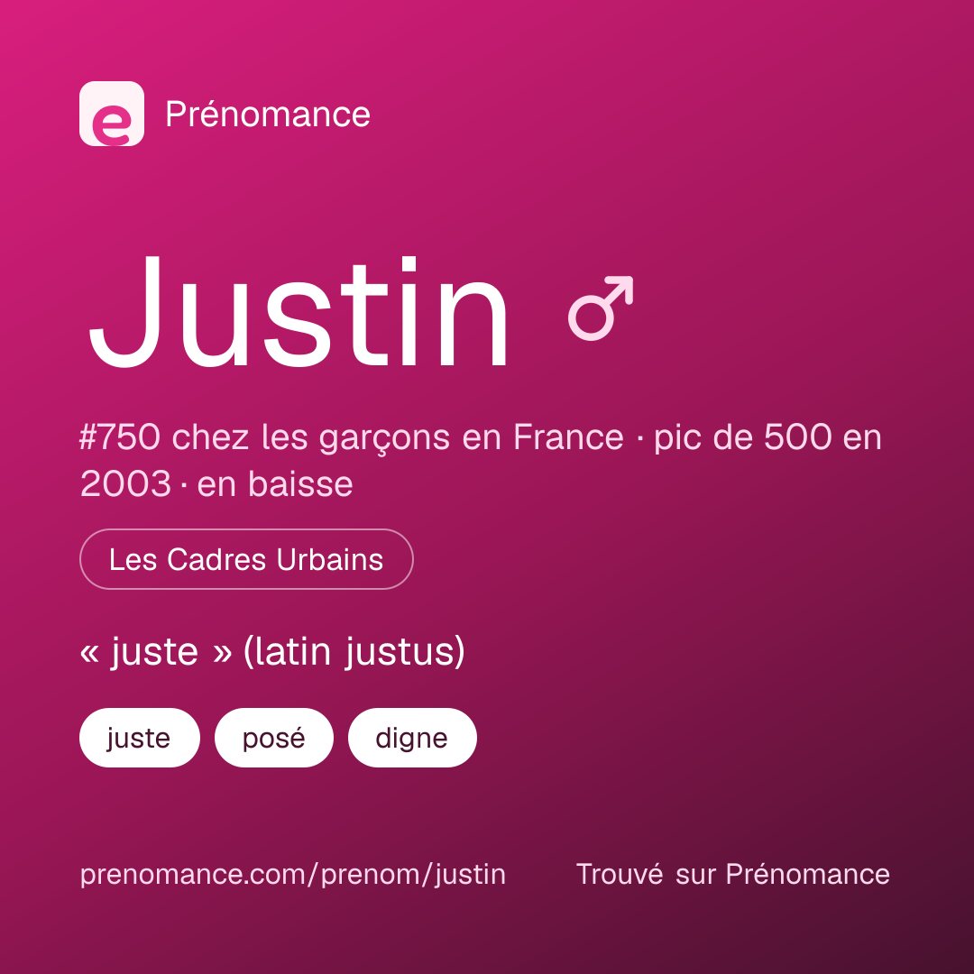 Carte de partage du prénom Justin