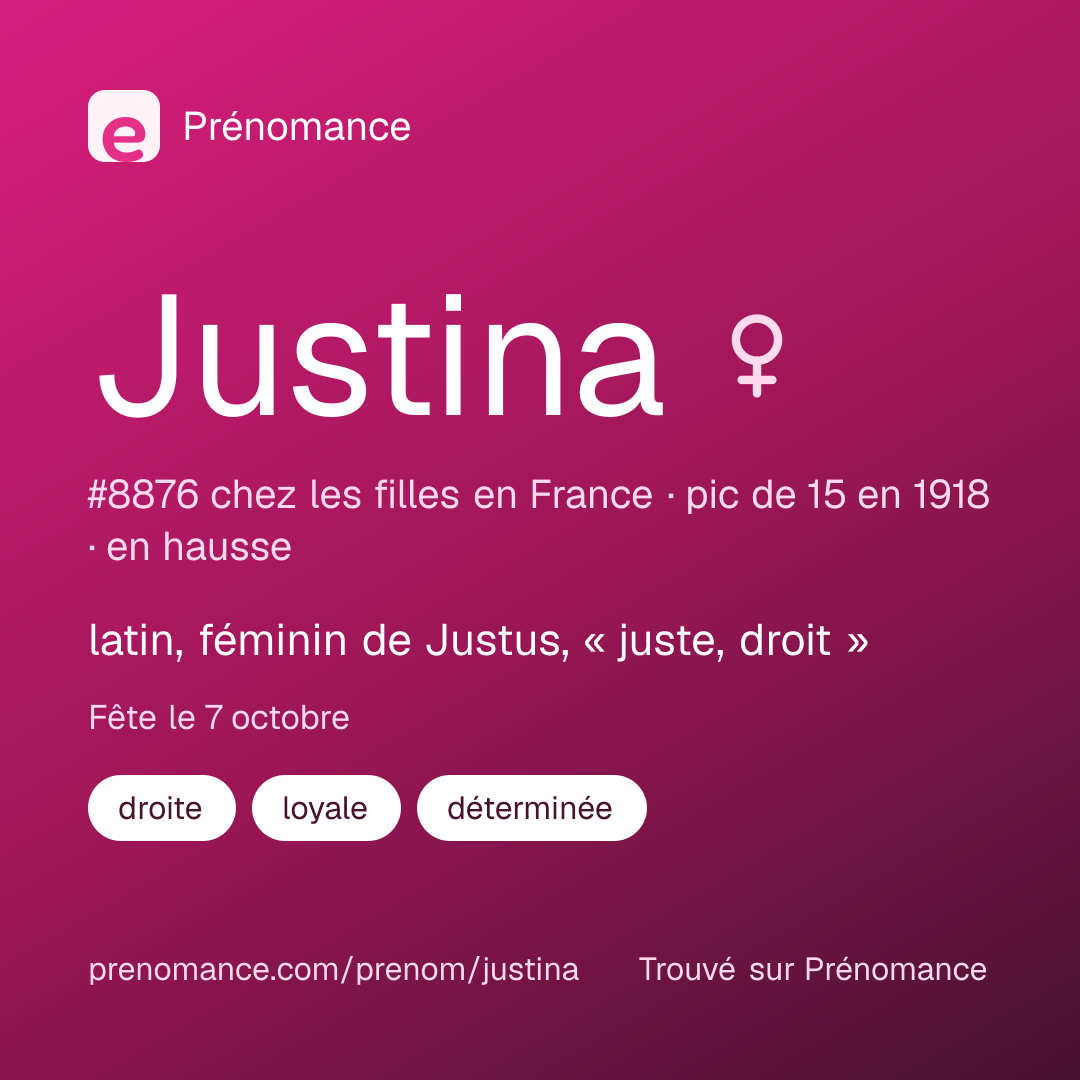 Carte de partage du prénom Justina
