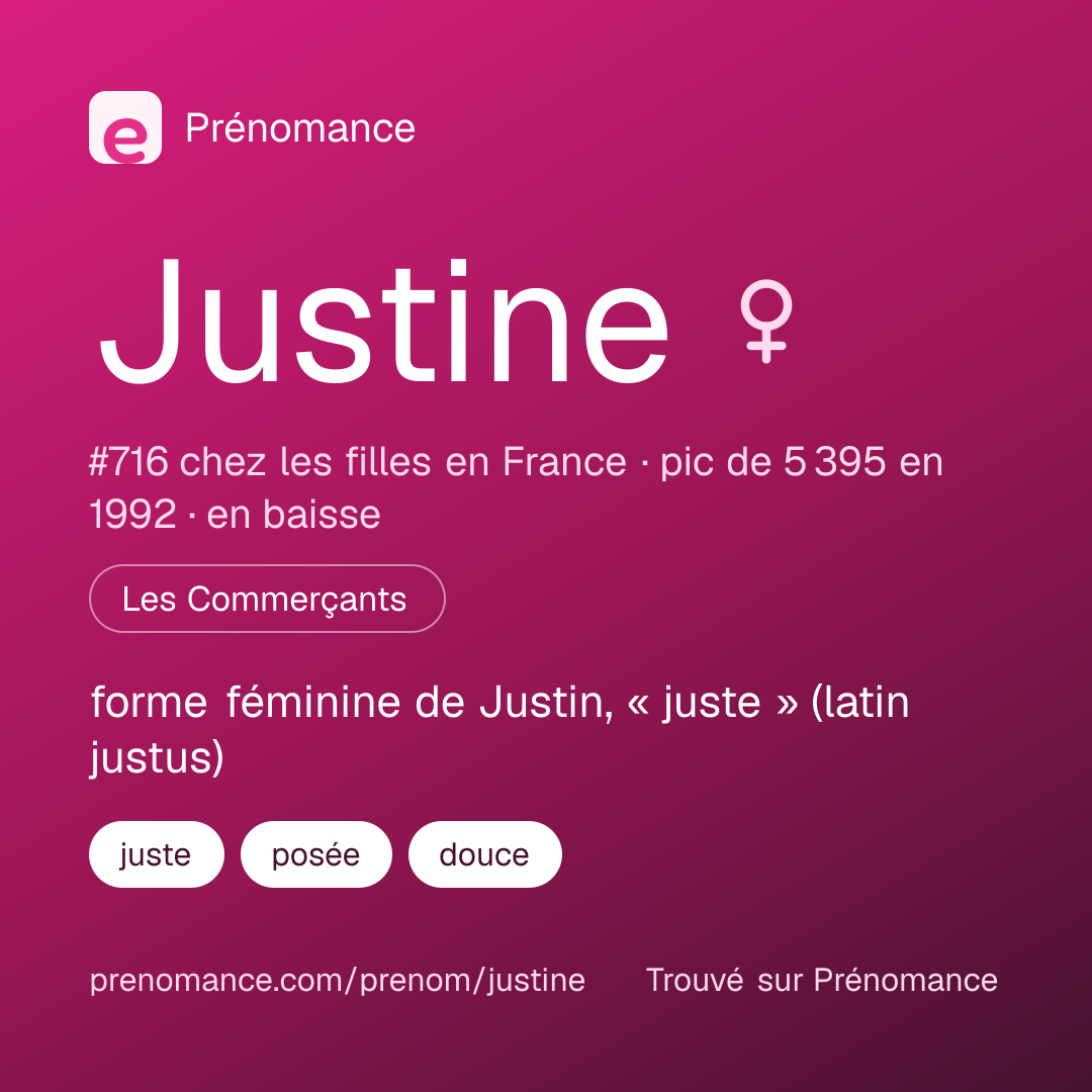 Carte de partage du prénom Justine