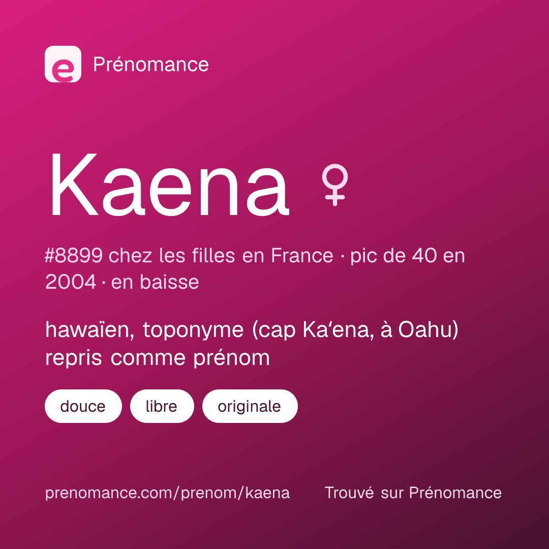 Carte de partage du prénom Kaena